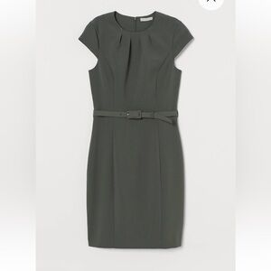H&M Women Buisness Professional Midi Dress Size:XS Olive/Sage Green
